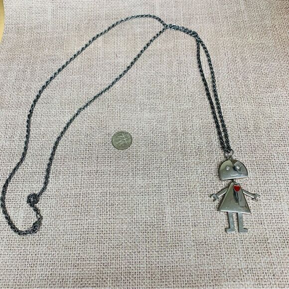 Silver Robot Girl Long Necklace - Picture 1 of 4